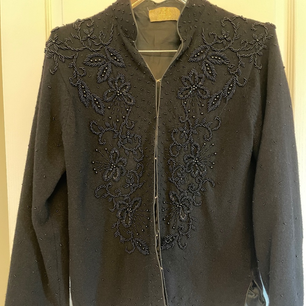 Vintage 50s Lins Lambswool Angora beaded Cardigan Sweater